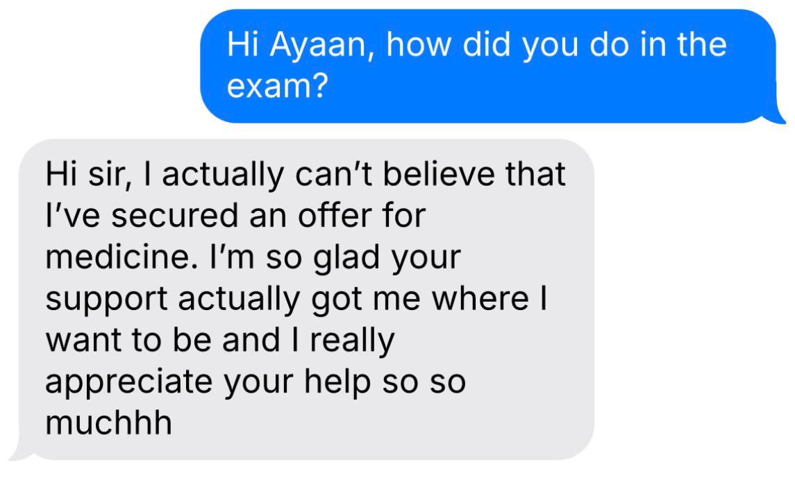 Student Ayaan: secured medicine offer