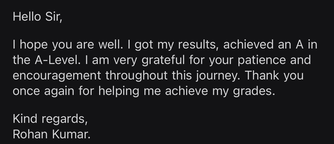 Student Rohan Kumar: A in A-Level Maths