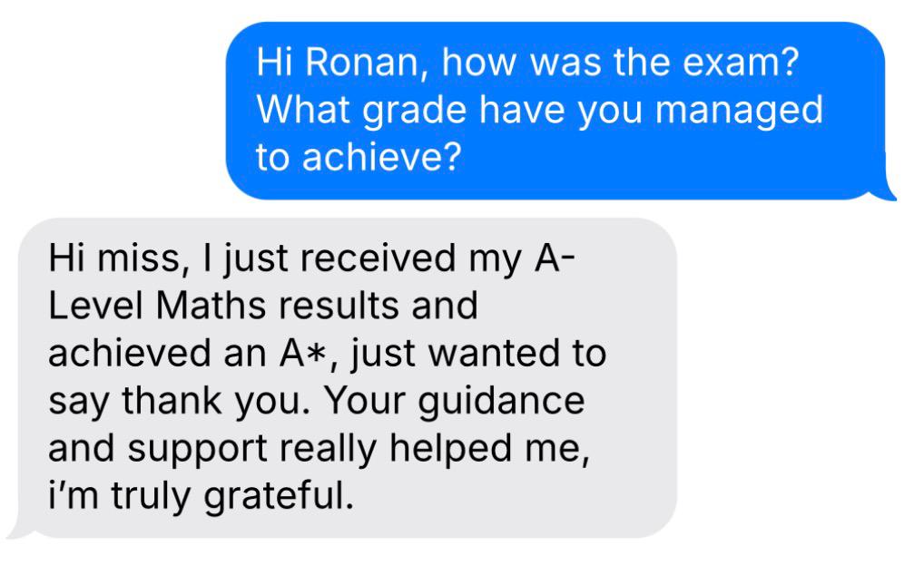 Student Ronan: A* in A-Level Maths